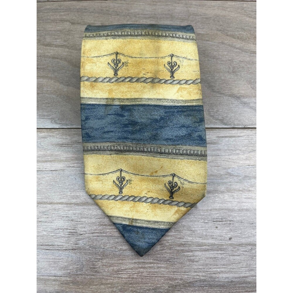 Mallory & Church Men's Silk Tie Blue Yellow Patterned 58in